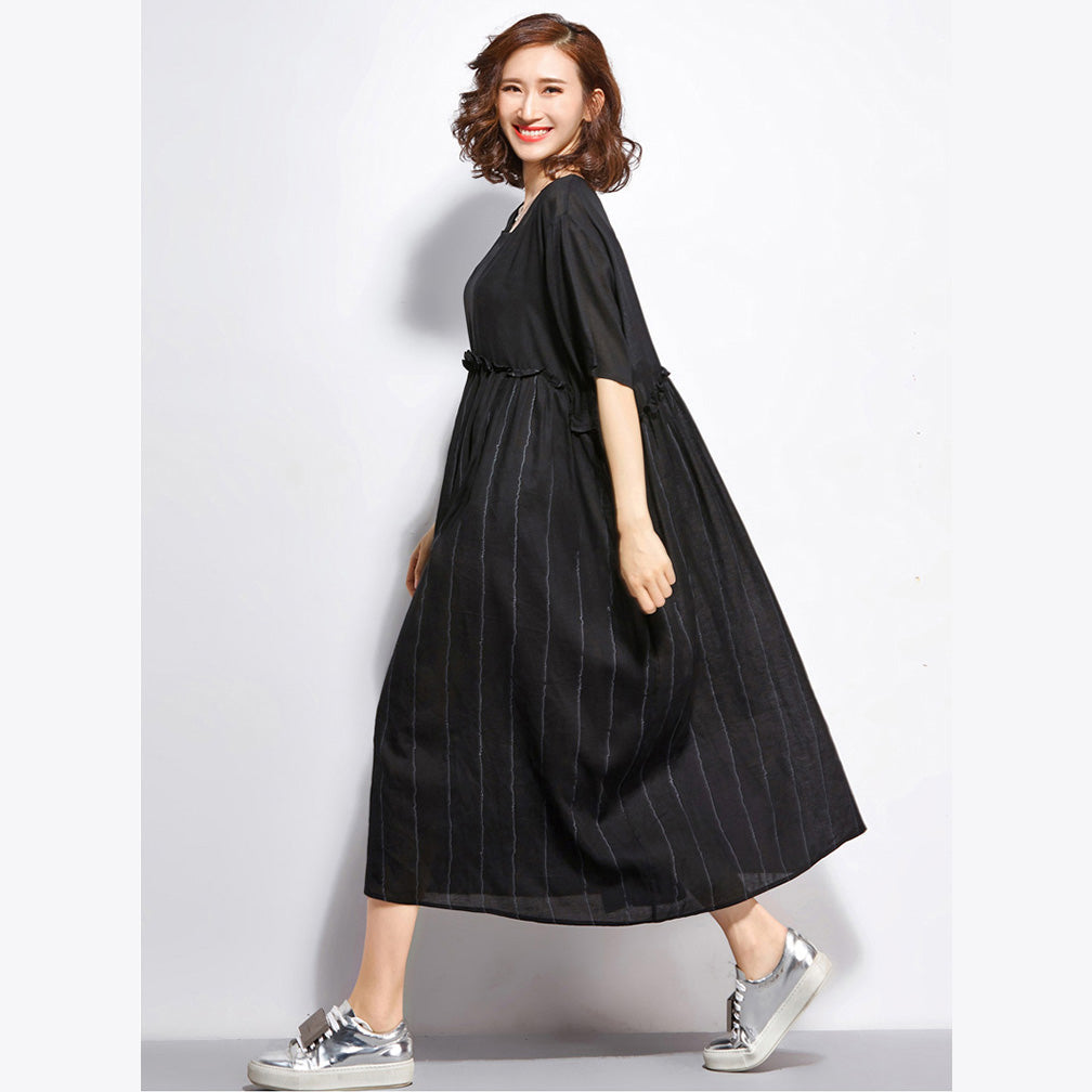 Frauen Schwarz Casual Patchwork Kleider Lange Shirt Tuniken Pullover