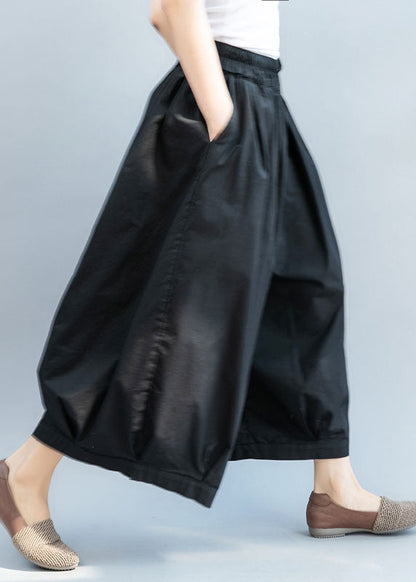 Frauen Schwarz Cinched Taschen Baumwolle laterne Hosen Frühling