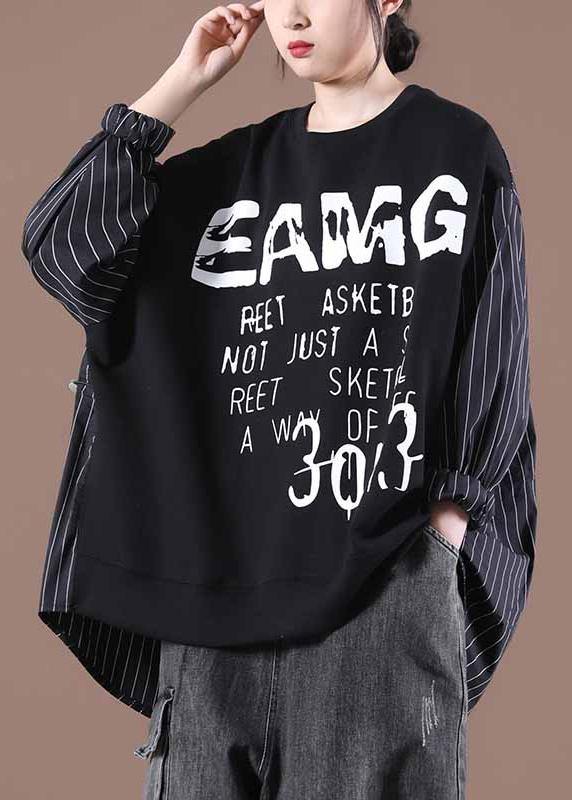 Women Black Classy Letter Casual Autumn Sewing Tops - SooLinen