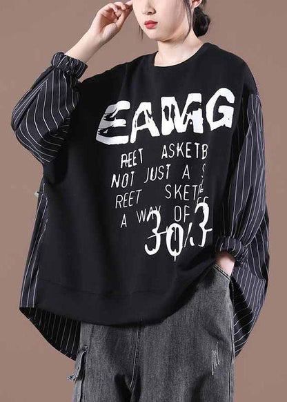 Women Black Classy Letter Casual Autumn Sewing Tops - SooLinen