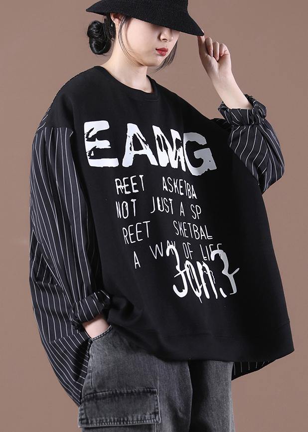 Women Black Classy Letter Casual Autumn Sewing Tops - SooLinen