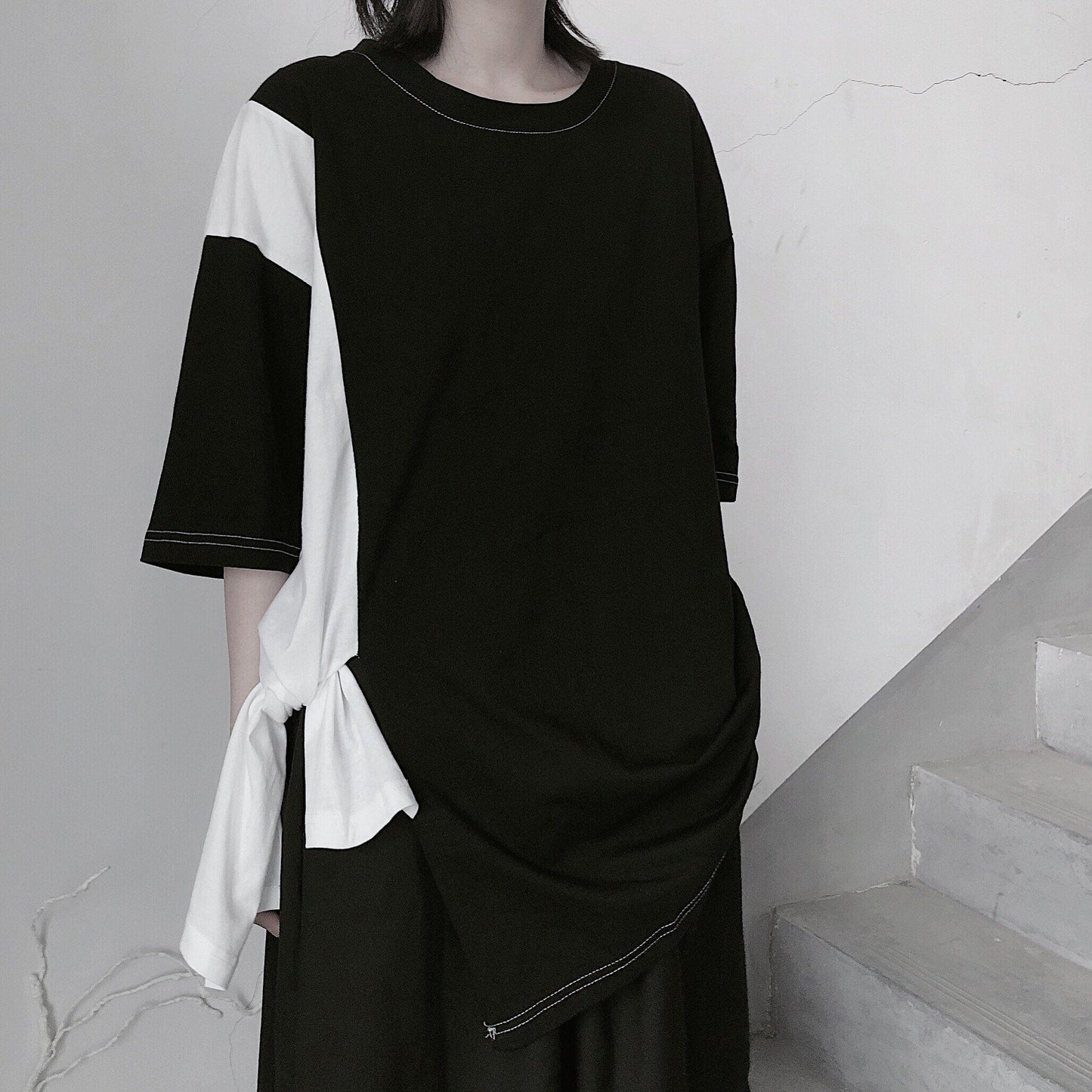 Women Black Clothes O Neck Patchwork Art Spring Blouses - SooLinen