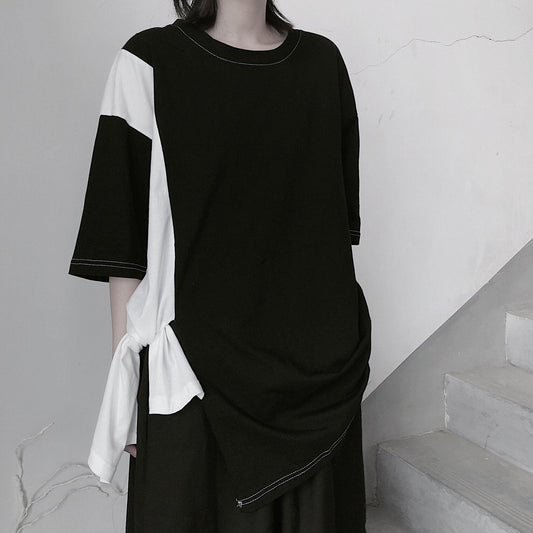 Women Black Clothes O Neck Patchwork Art Spring Blouses - SooLinen