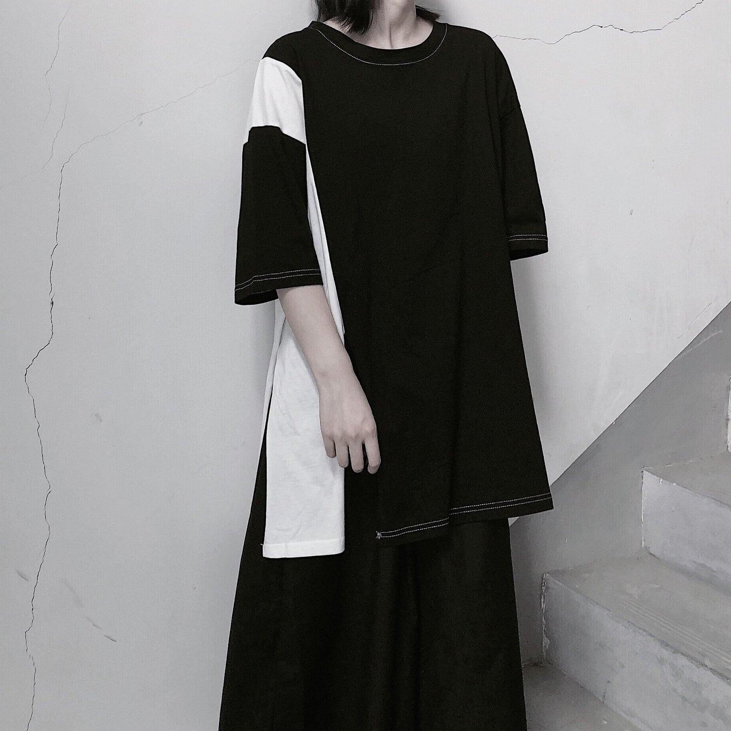 Women Black Clothes O Neck Patchwork Art Spring Blouses - SooLinen