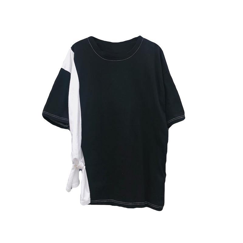 Women Black Clothes O Neck Patchwork Art Spring Blouses - SooLinen