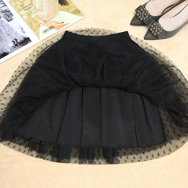 Women Black Dot tulle Box Pleats Skirts Summer