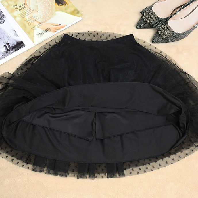 Women Black Dot tulle Box Pleats Skirts Summer
