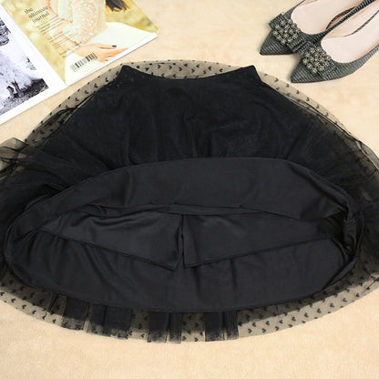 Women Black Dot tulle Box Pleats Skirts Summer