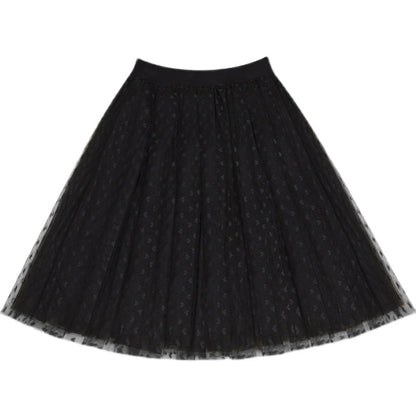 Women Black Dot tulle Box Pleats Skirts Summer