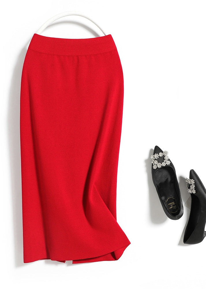 Frauen Schwarz Elastische Taille Strick Maxi Rock Herbst