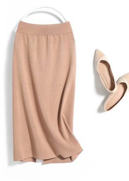 Frauen Schwarz Elastische Taille Strick Maxi Rock Herbst