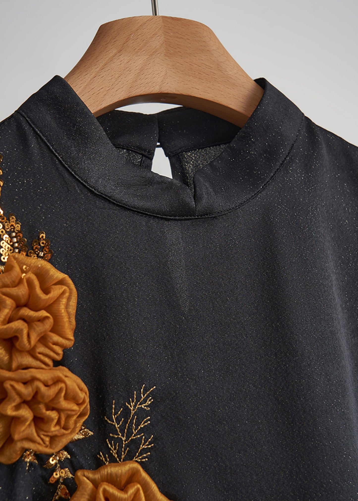 Women Black Embroidered Floral Decorated Silk Vest Sleeveless