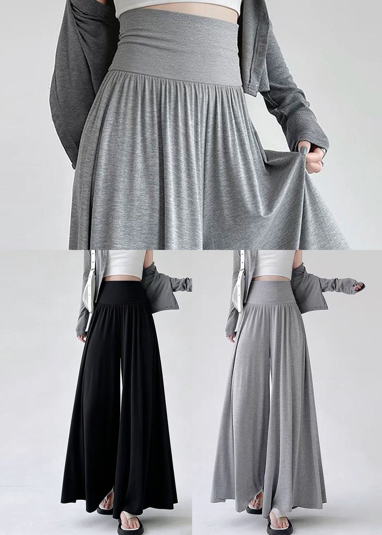 Women Black High Waist Patchwork Cotton Wide Leg Pants Summer