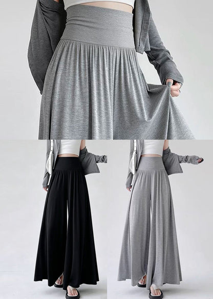Women Black High Waist Patchwork Cotton Wide Leg Pants Summer