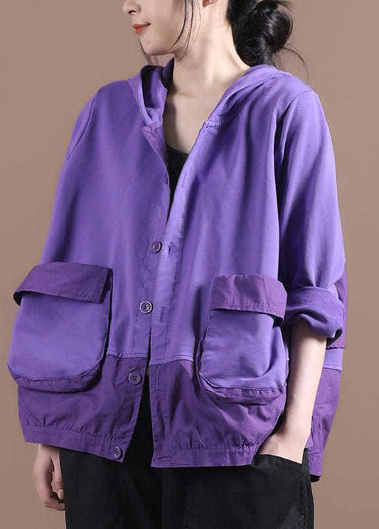 Damen Schwarzer Patchwork-Frühlingsmantel aus Baumwolle mit Kapuze