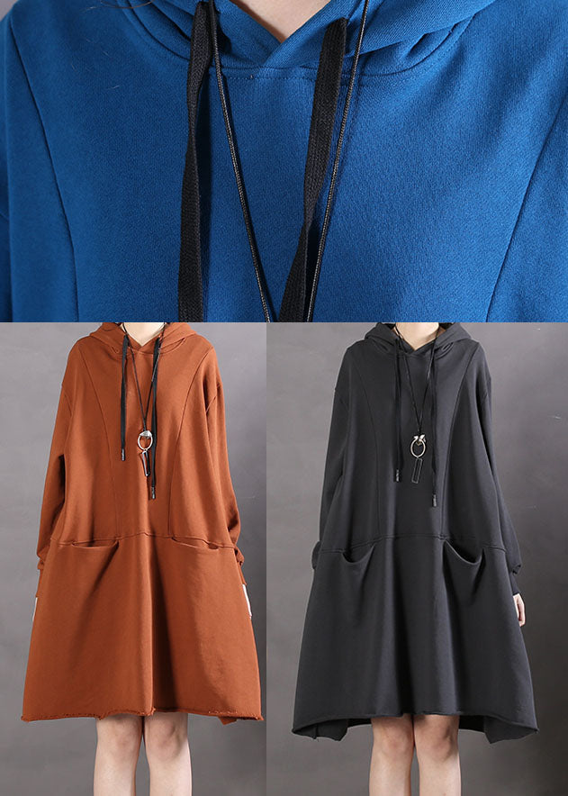 Frauen Schwarz Mit Kapuze Patchwork Baumwolle Sweatshirts Frühling kleid