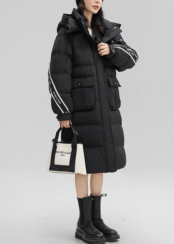 Women Black Hooded Patchwork Duck Down Winter Coats