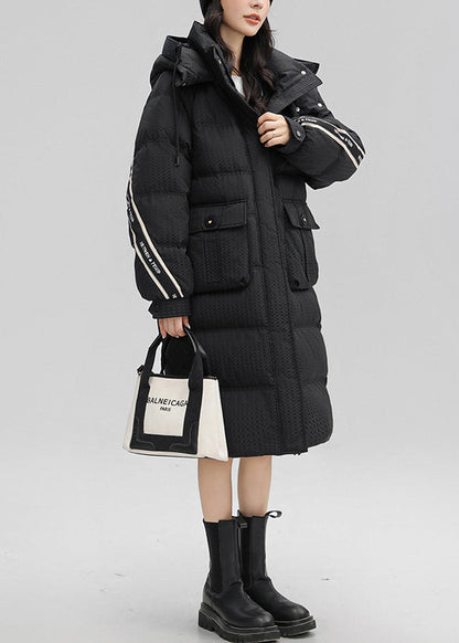 Women Black Hooded Patchwork Duck Down Winter Coats