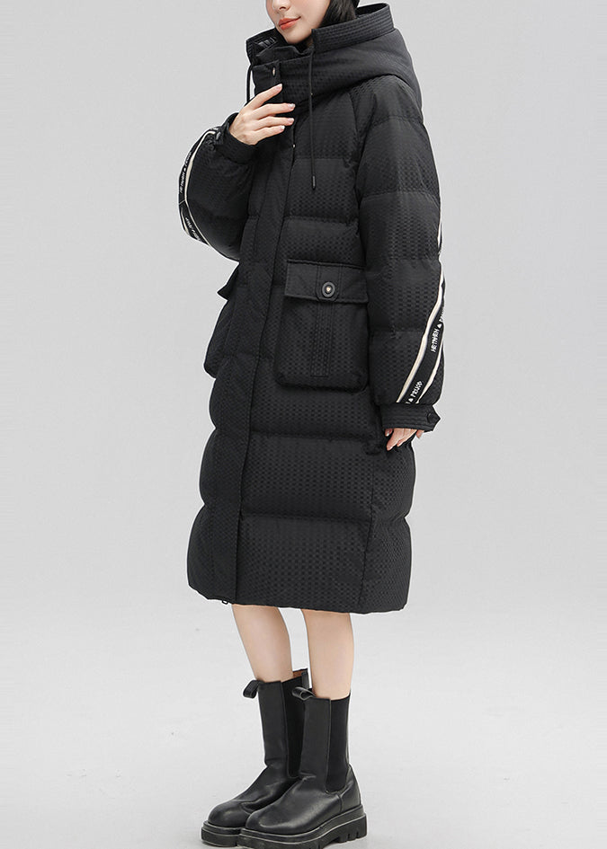 Women Black Hooded Patchwork Duck Down Winter Coats