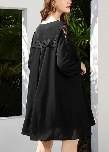 Women Black Lace Chiffon Button SummerDresses - SooLinen