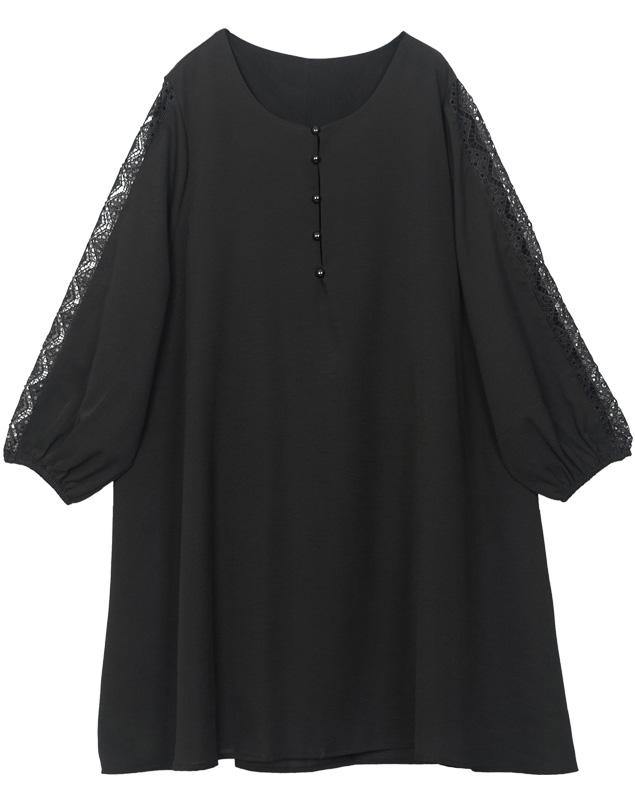 Women Black Lace Chiffon Button SummerDresses - SooLinen