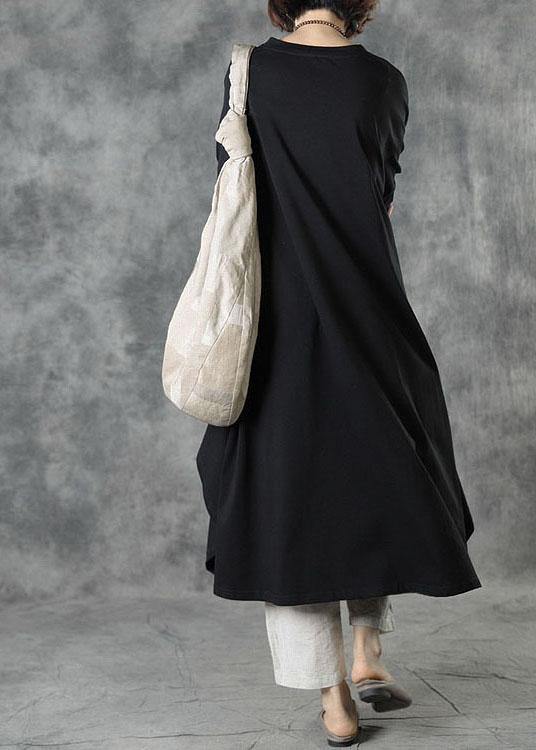 Women Black O-Neck Asymmetrical Design Fall Top Long Sleeve - SooLinen