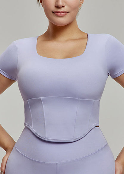 Women Black O-Neck O-Neck Short Sleeve Yoga Top