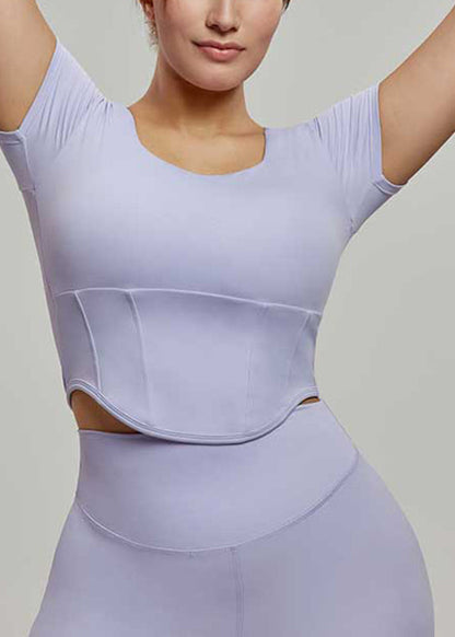 Women Black O-Neck O-Neck Short Sleeve Yoga Top