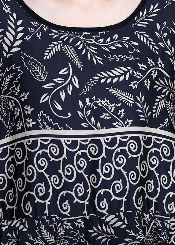 Women Black O-Neck Vintage Summer Silk Blended Maxi Dresses - SooLinen