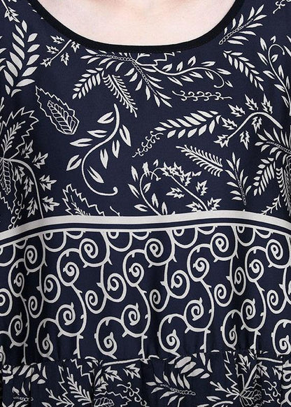 Women Black O-Neck Vintage Summer Silk Blended Maxi Dresses - SooLinen