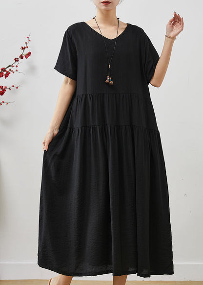 Frauen Schwarz Übergroßen Patchwork Baumwolle Urlaub Kleid Sommer