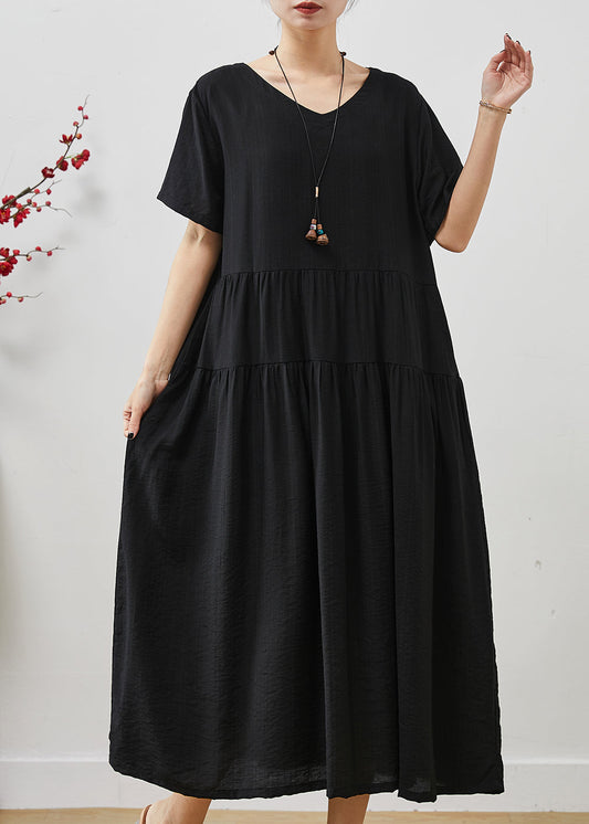 Frauen Schwarz Übergroßen Patchwork Baumwolle Urlaub Kleid Sommer