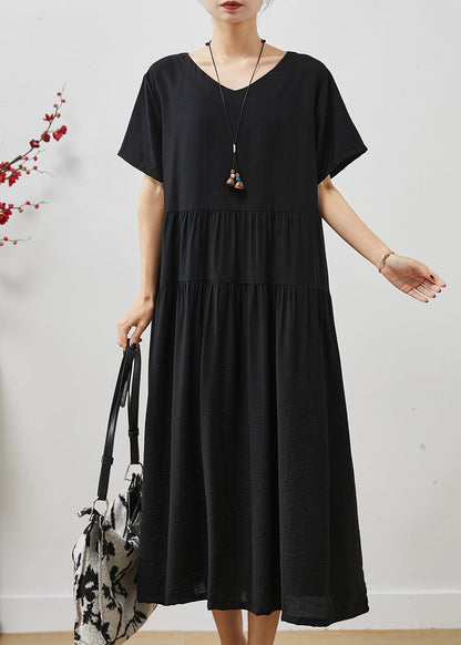 Frauen Schwarz Übergroßen Patchwork Baumwolle Urlaub Kleid Sommer