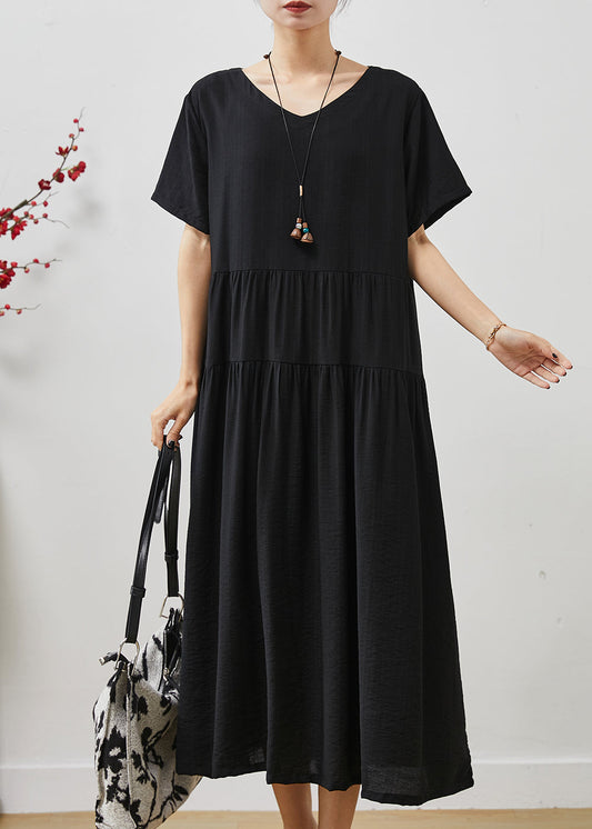 Frauen Schwarz Übergroßen Patchwork Baumwolle Urlaub Kleid Sommer