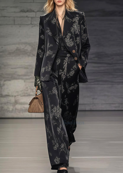 Women Black Oversized Print Spandex Two Pieces Set Spring