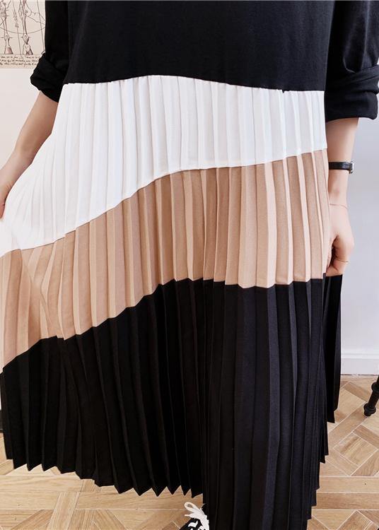 Women Black Patchwork Cinched Robe Spring Dresses - SooLinen