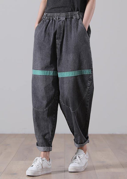 Women Black Patchwork Jeans Summer Cotton - SooLinen