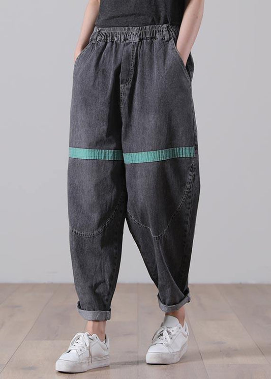 Women Black Patchwork Jeans Summer Cotton - SooLinen
