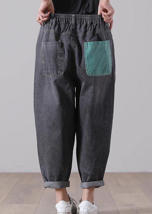 Women Black Patchwork Jeans Summer Cotton - SooLinen