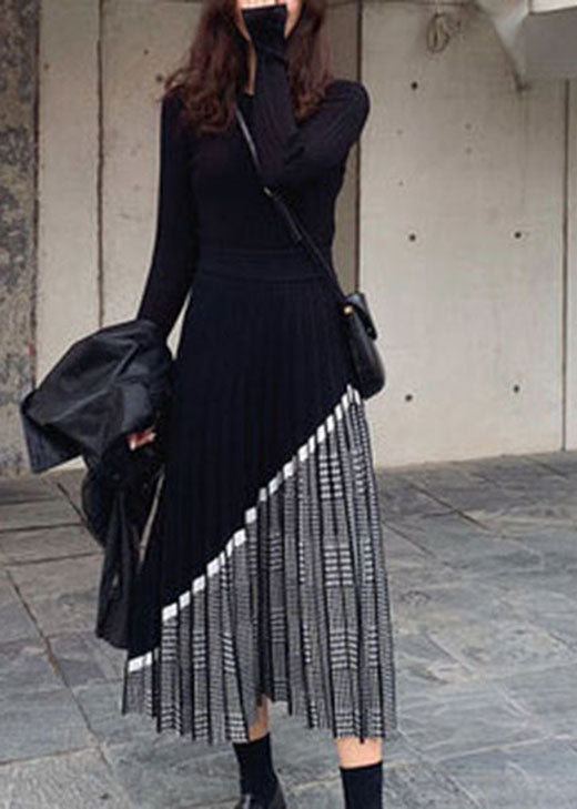 Frauen Schwarz Patchwork Plaid Stricken Röcke Winter