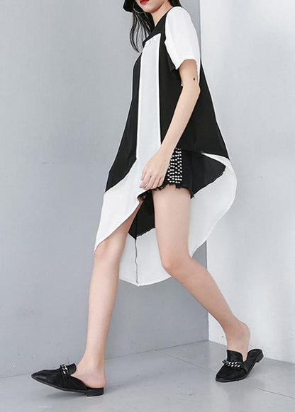 Women Black Personality Loose clothes Casual  Spliced Irregular Chiffon T-Shirt - SooLinen