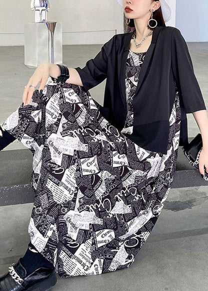 Women Black Peter Pan Collar side open stand collar Half Sleeve Coat Summer - SooLinen