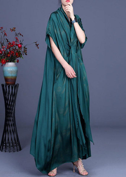 Women Black Print Feather Floral Silk  Dress Summer - SooLinen