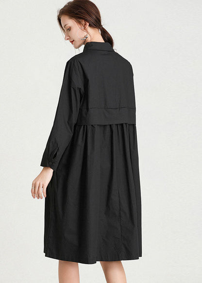 Frauen Schwarz Print Patchwork shirts Kleid Herbst