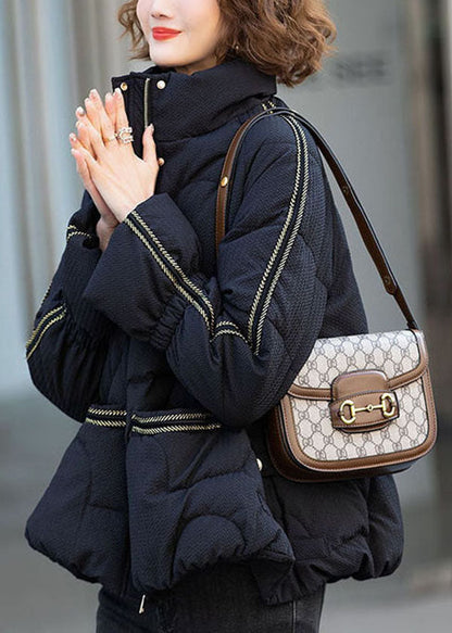 Frauen Schwarz Stehkragen Reißverschluss Ente Unten Unten Jacke Winter