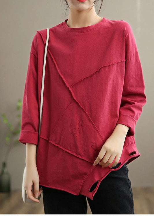 Women Black Tops Women O Neck Hole Oversized Spring Blouses - SooLinen