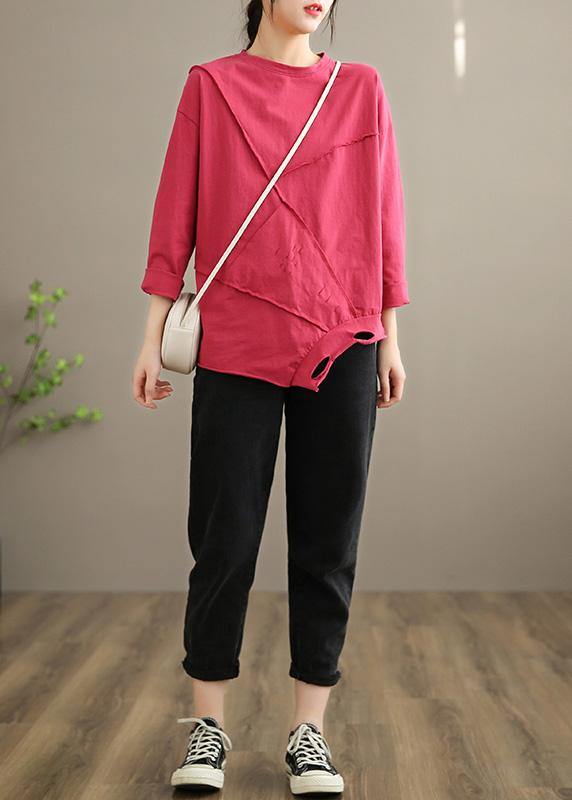 Women Black Tops Women O Neck Hole Oversized Spring Blouses - SooLinen