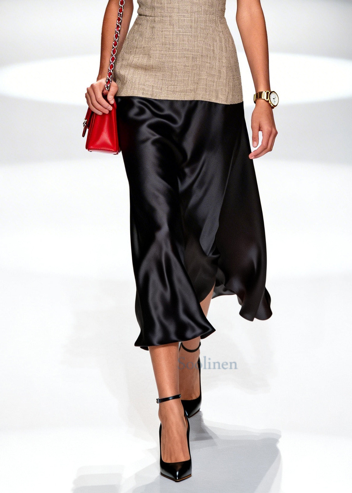 Women Black V Neck Patchwork Silk Spaghetti Strap Dress Summer