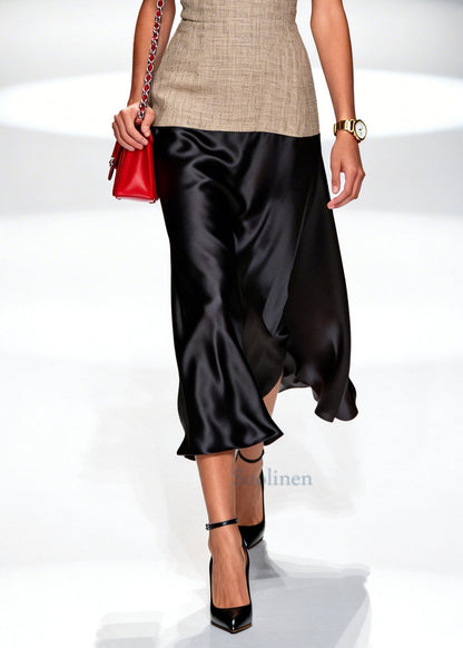 Women Black V Neck Patchwork Silk Spaghetti Strap Dress Summer
