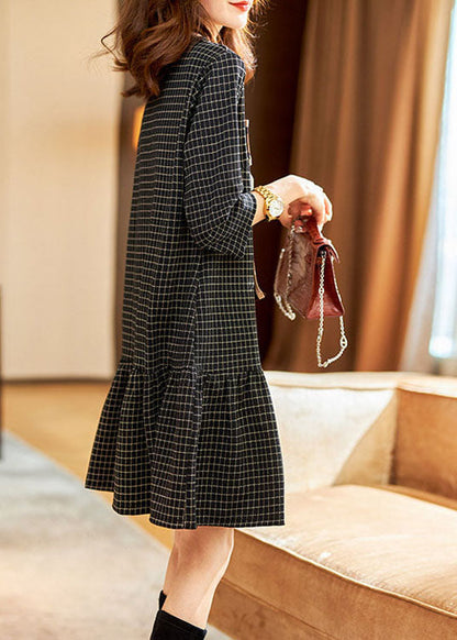 Frauen Schwarz V-ausschnitt Plaid Bogen Kleider Frühling